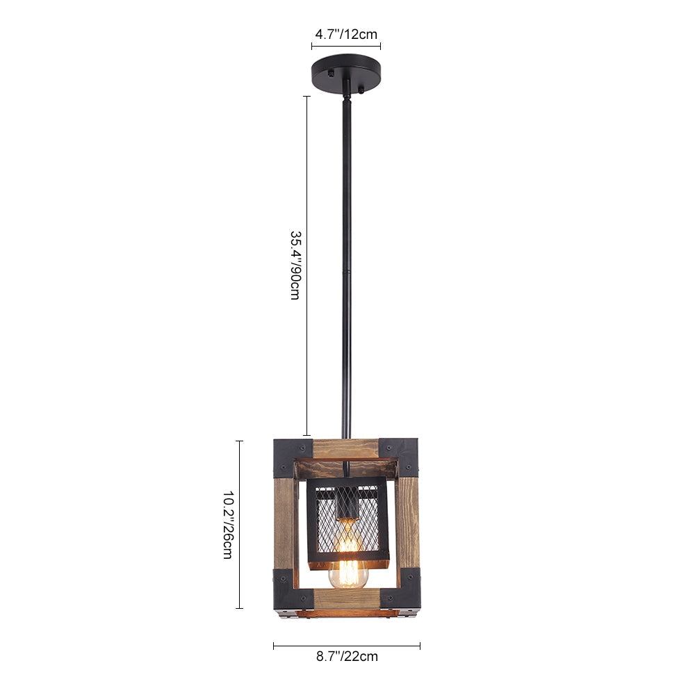 1-Light Square Wood Pendant Light