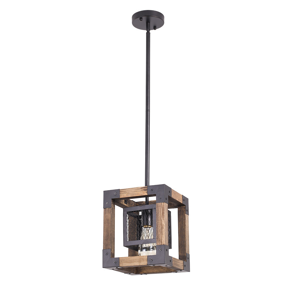 1-Light Square Wood Pendant Light