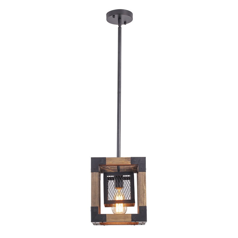 1-Light Square Wood Pendant Light