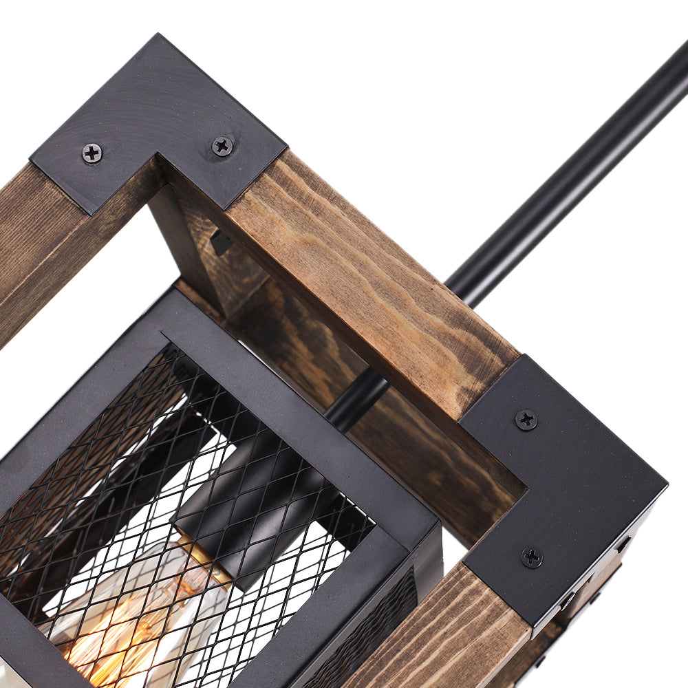 1-Light Square Wood Pendant Light