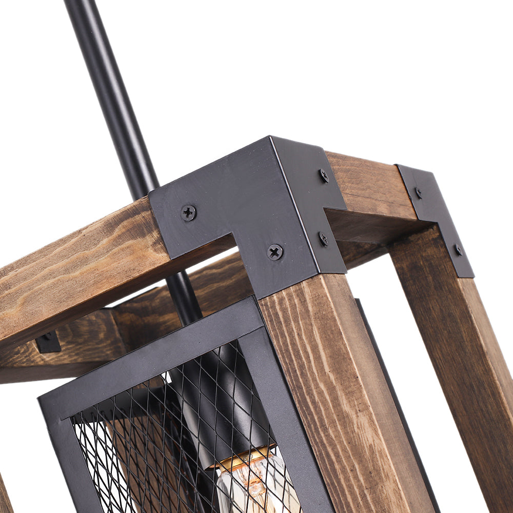 1-Light Square Wood Pendant Light