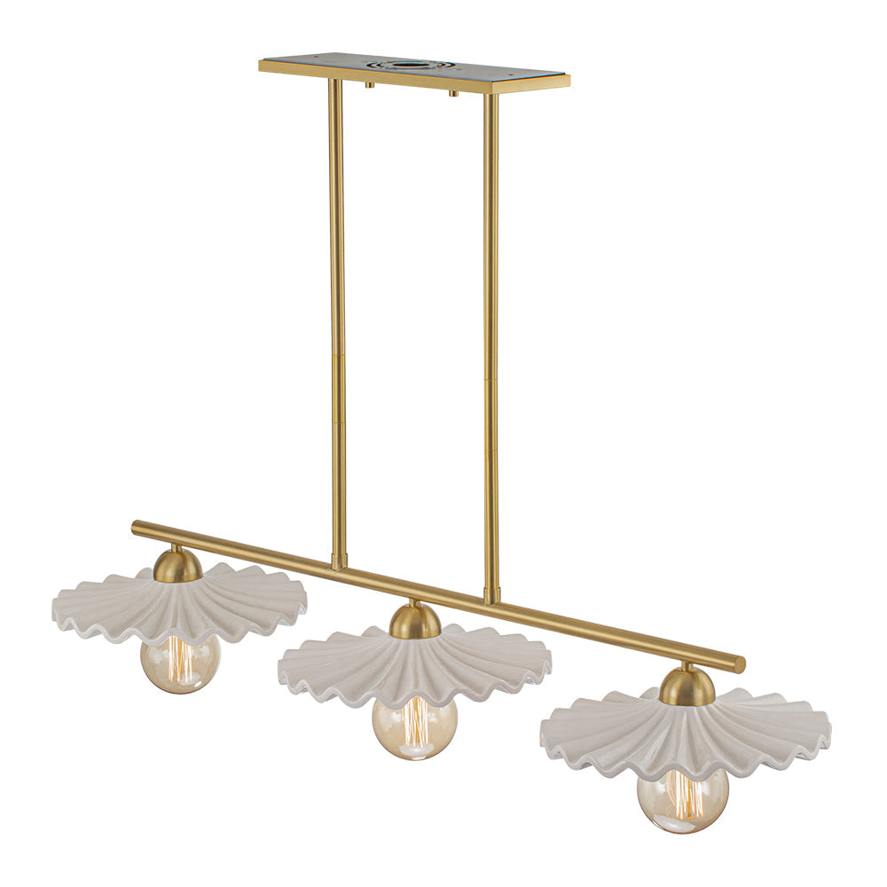 (OpenBox) 3-Light Creamy Ceramic Shade Island Linear Pendant
