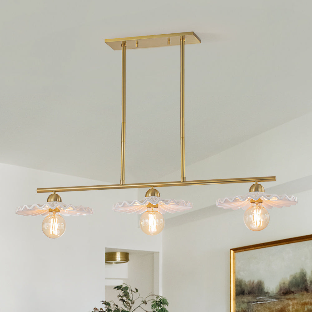 (OpenBox) 3-Light Creamy Ceramic Shade Island Linear Pendant