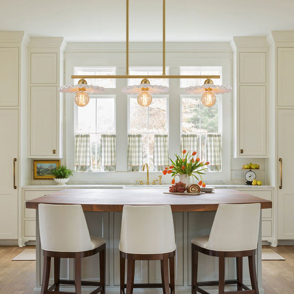 (OpenBox) 3-Light Creamy Ceramic Shade Island Linear Pendant