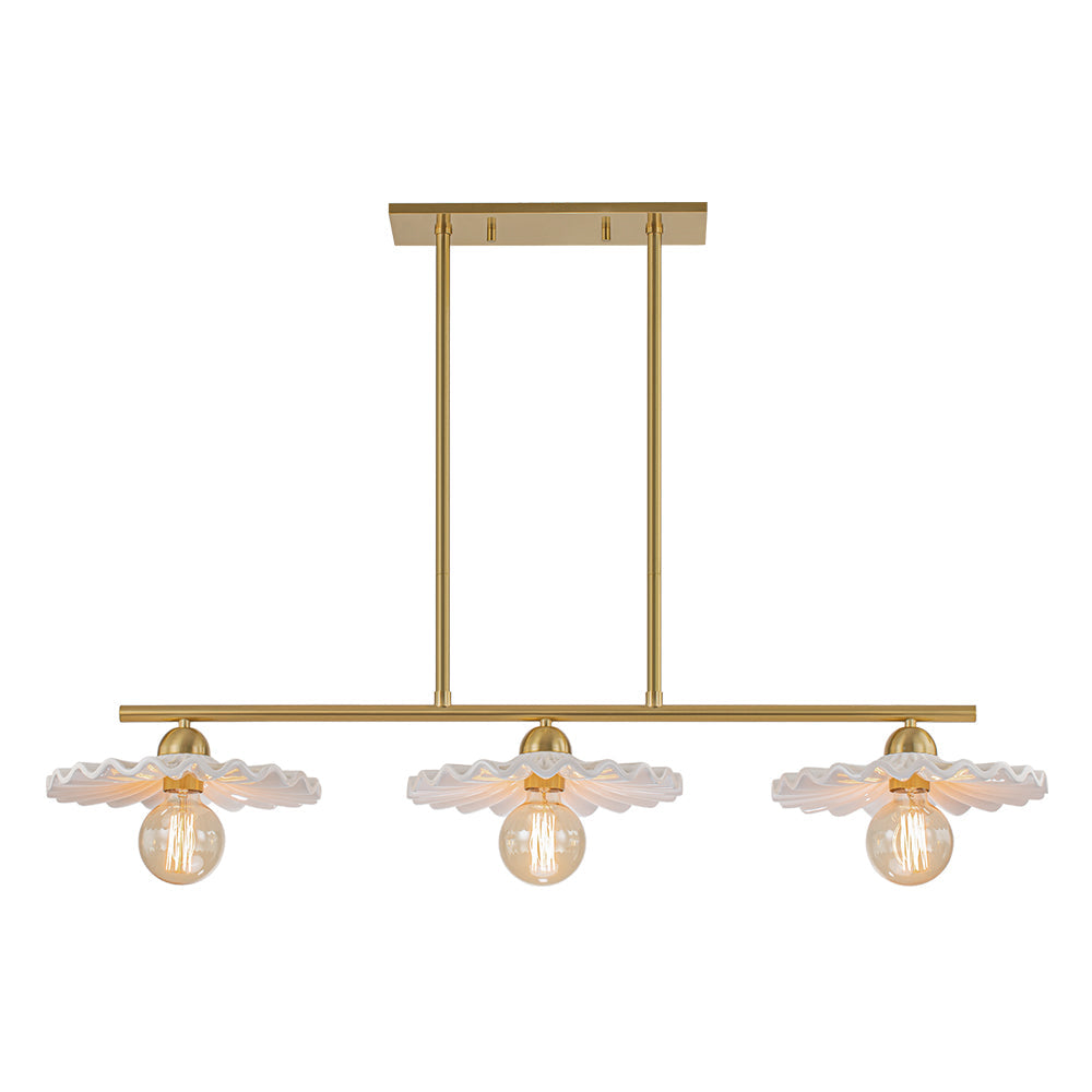 (OpenBox) 3-Light Creamy Ceramic Shade Island Linear Pendant