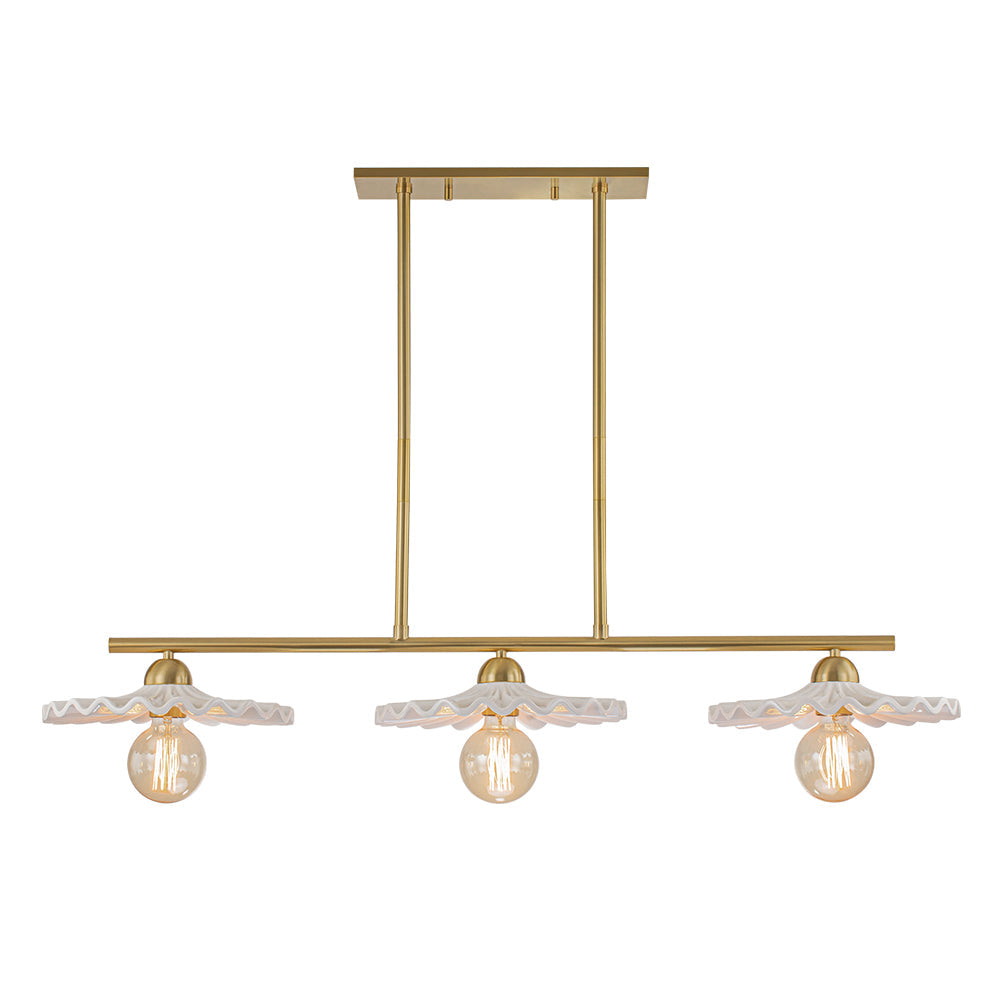 (OpenBox) 3-Light Creamy Ceramic Shade Island Linear Pendant