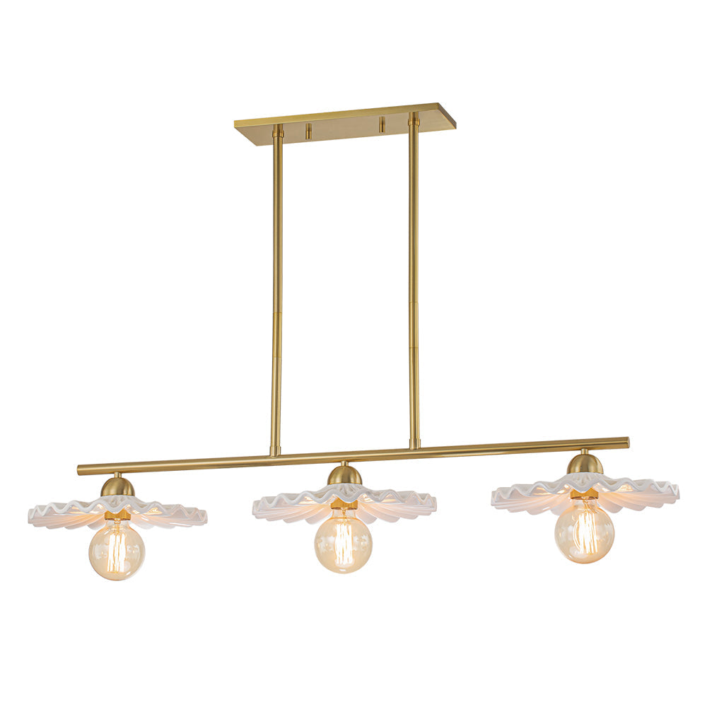 (OpenBox) 3-Light Creamy Ceramic Shade Island Linear Pendant