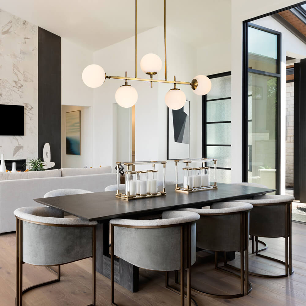 5-Light Glass Globe Island Linear Chandelier