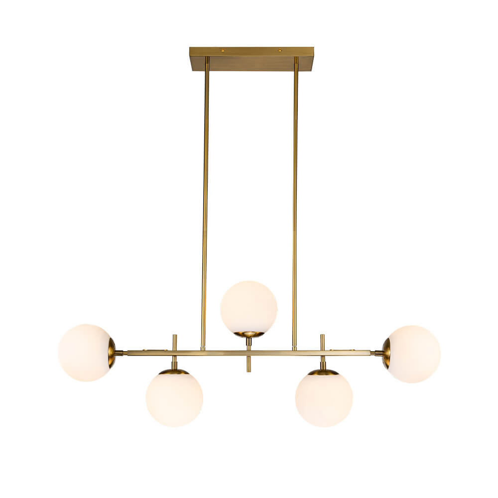 5-Light Glass Globe Island Linear Chandelier