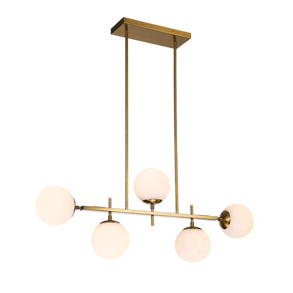 5-Light Glass Globe Island Linear Chandelier