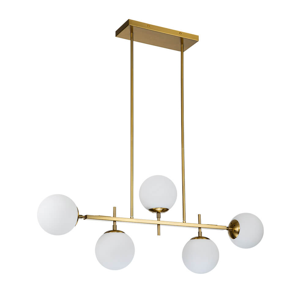 5-Light Glass Globe Island Linear Chandelier