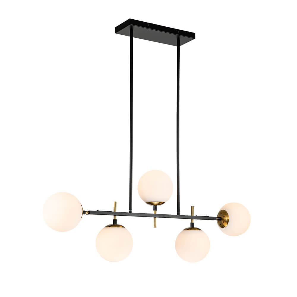 5-Light Glass Globe Island Linear Chandelier