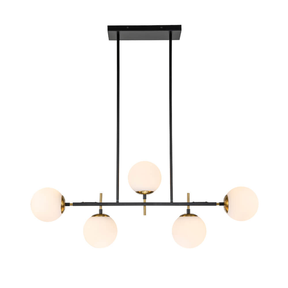 5-Light Glass Globe Island Linear Chandelier