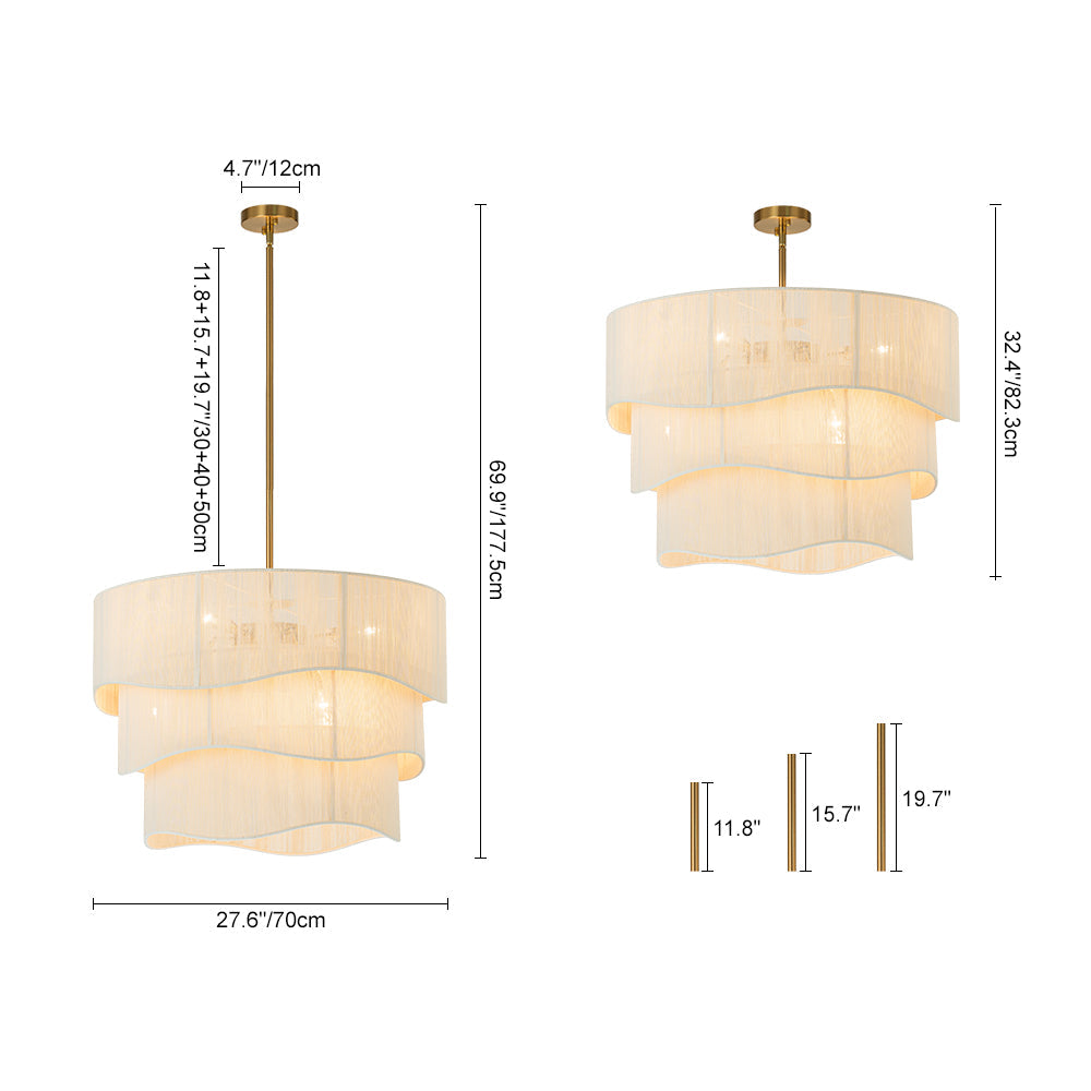 3-Tier Beige Woven Thread Drum Pendant Light