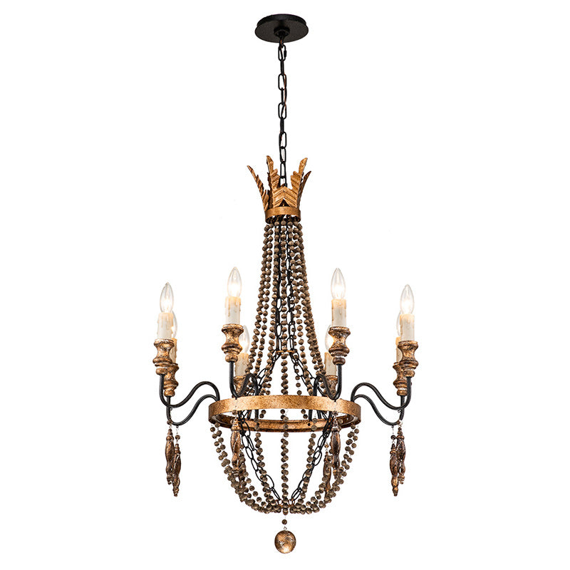 Antique Wood Beaded Empire Chandelier