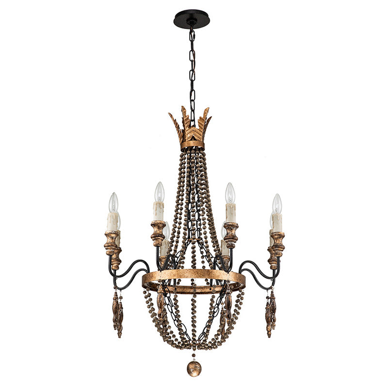 Antique Wood Beaded Empire Chandelier