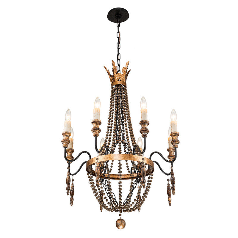 Antique Wood Beaded Empire Chandelier