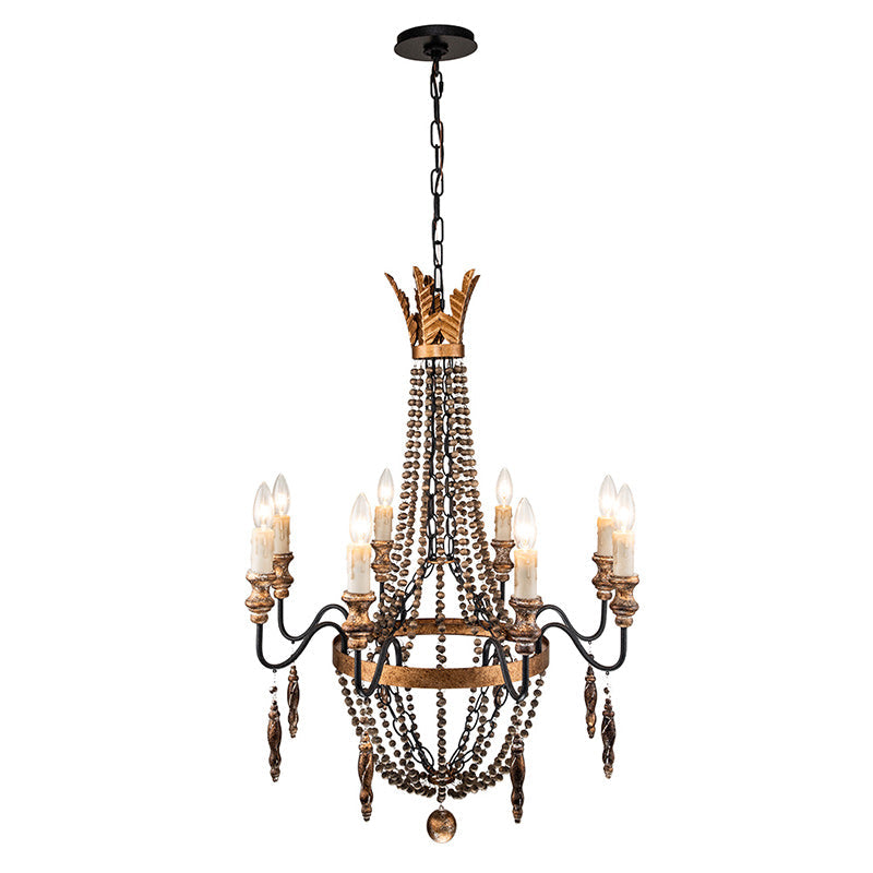 Antique Wood Beaded Empire Chandelier