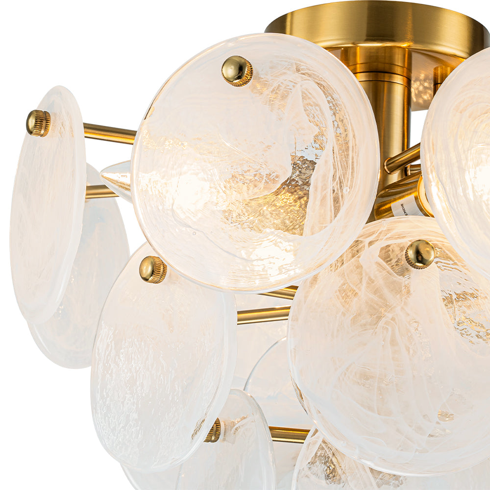 (OpenBox) Brass Tiered Opal Swirl Glass Semi Flush Chandelier