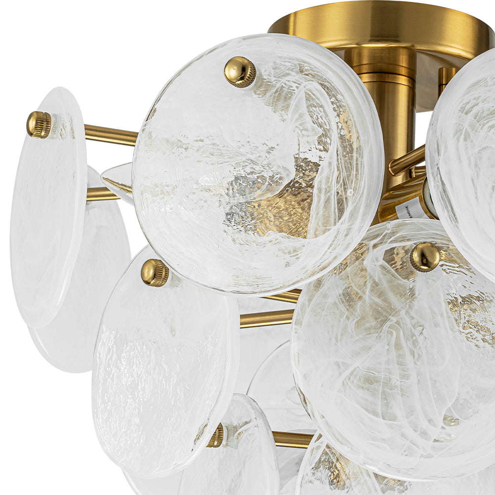 (OpenBox) Brass Tiered Opal Swirl Glass Semi Flush Chandelier