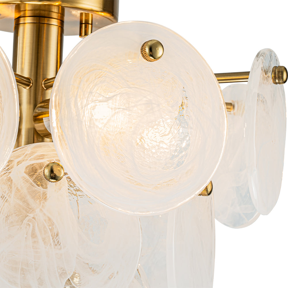 (OpenBox) Brass Tiered Opal Swirl Glass Semi Flush Chandelier