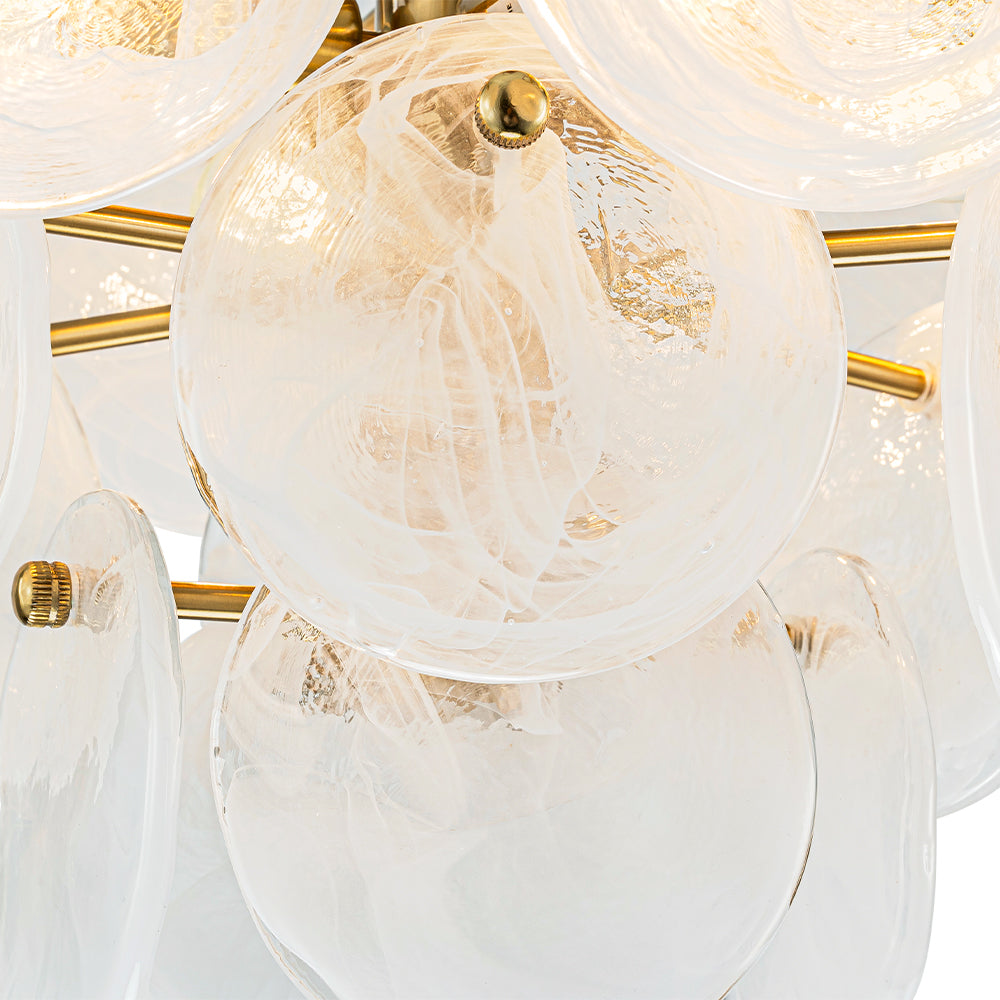 (OpenBox) Brass Tiered Opal Swirl Glass Semi Flush Chandelier