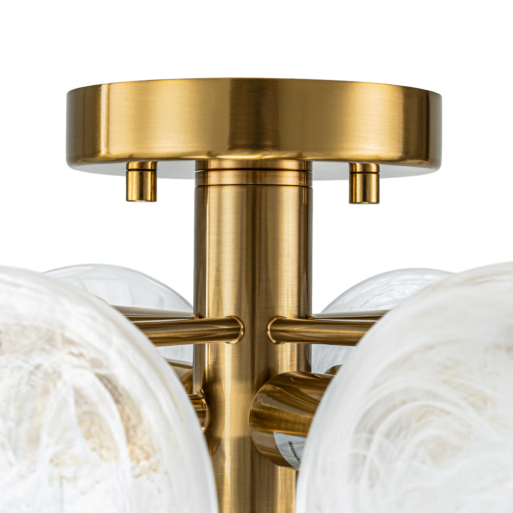 (OpenBox) Brass Tiered Opal Swirl Glass Semi Flush Chandelier
