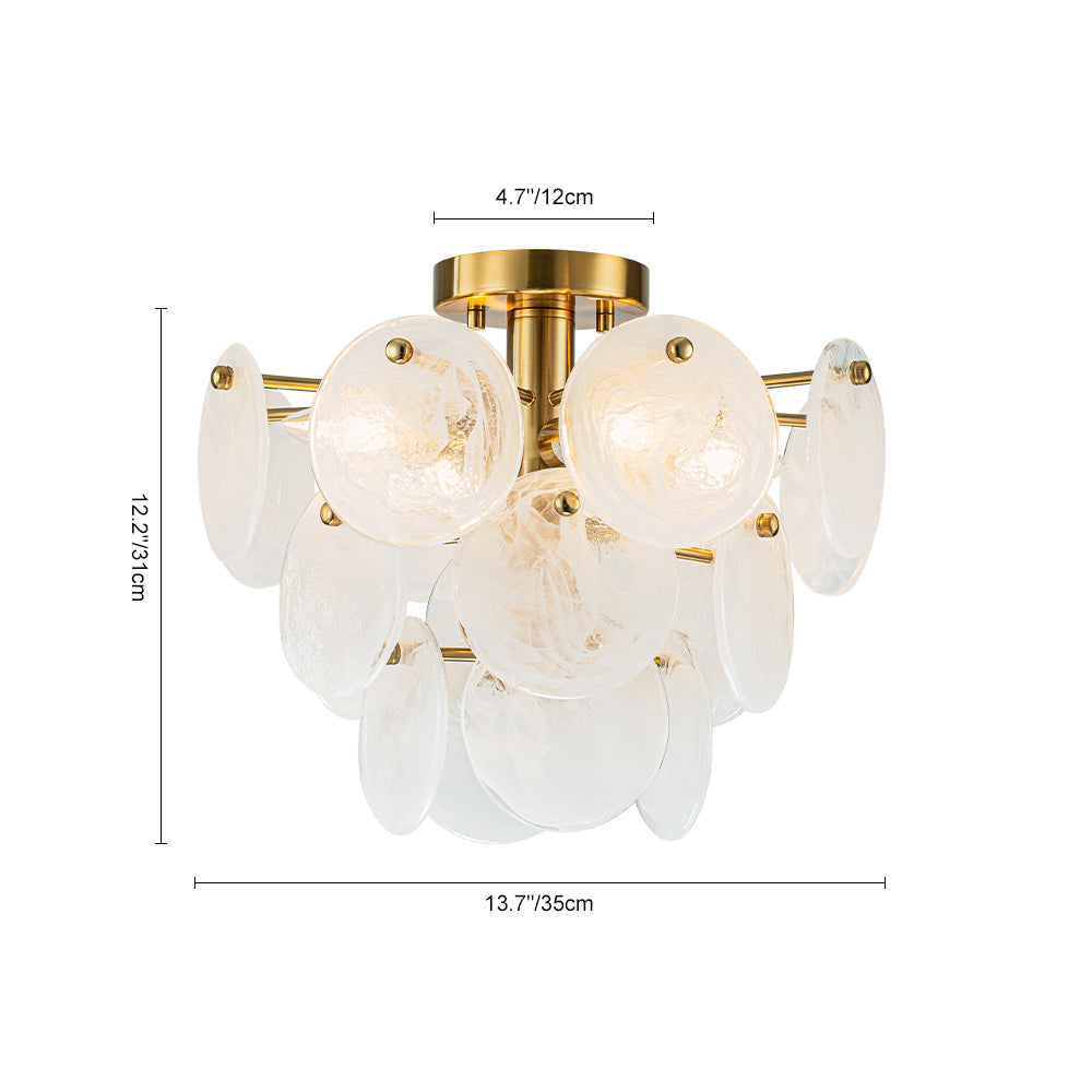 (OpenBox) Brass Tiered Opal Swirl Glass Semi Flush Chandelier