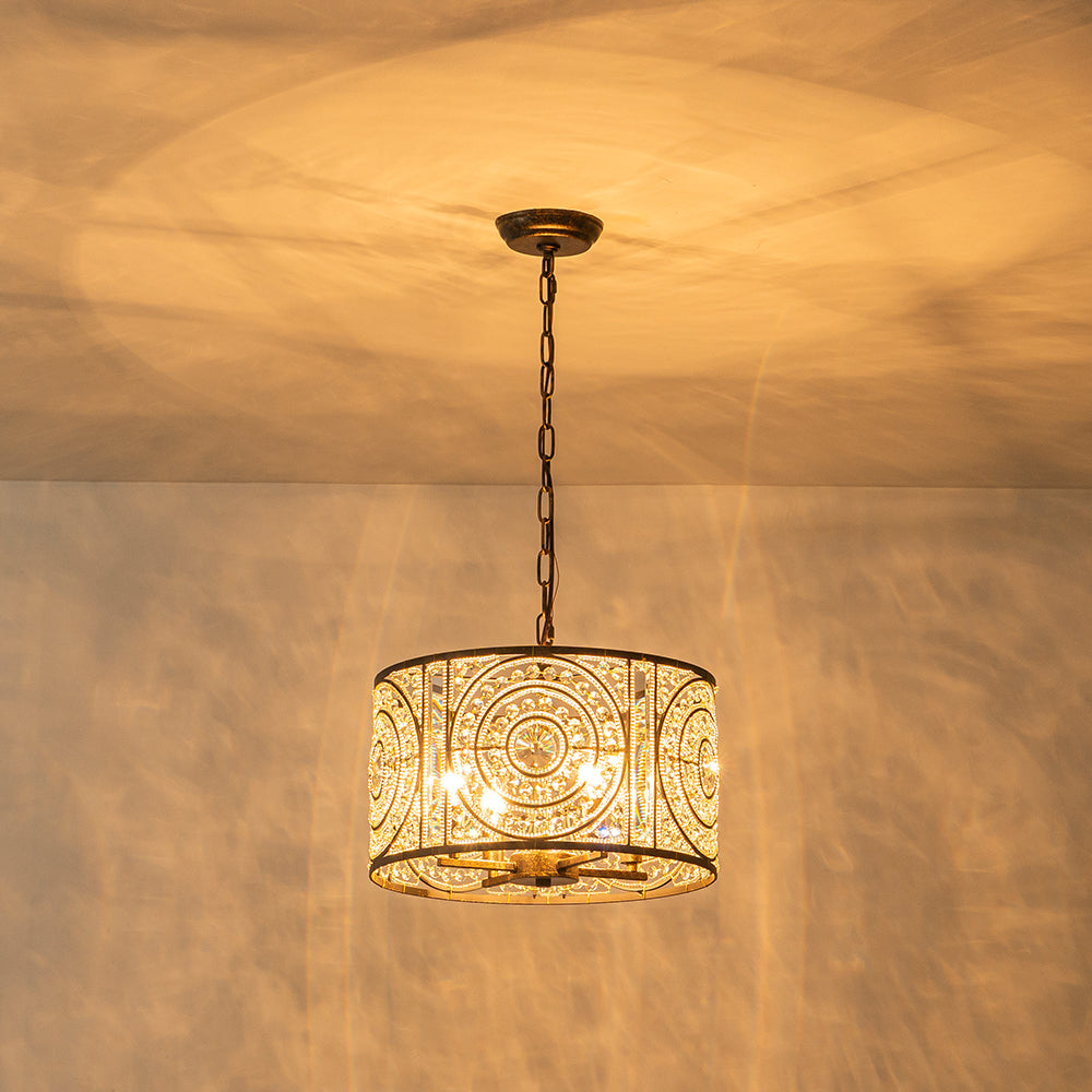 (OpenBox) Luxe Moroccan Antique Crystal Drum Cage Chandelier