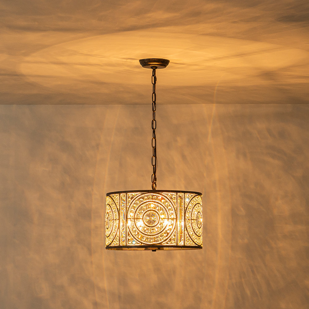 (OpenBox) Luxe Moroccan Antique Crystal Drum Cage Chandelier