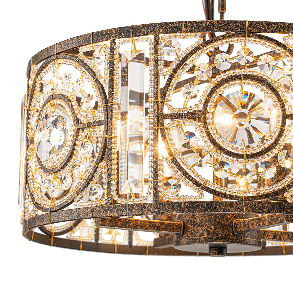 (OpenBox) Luxe Moroccan Antique Crystal Drum Cage Chandelier