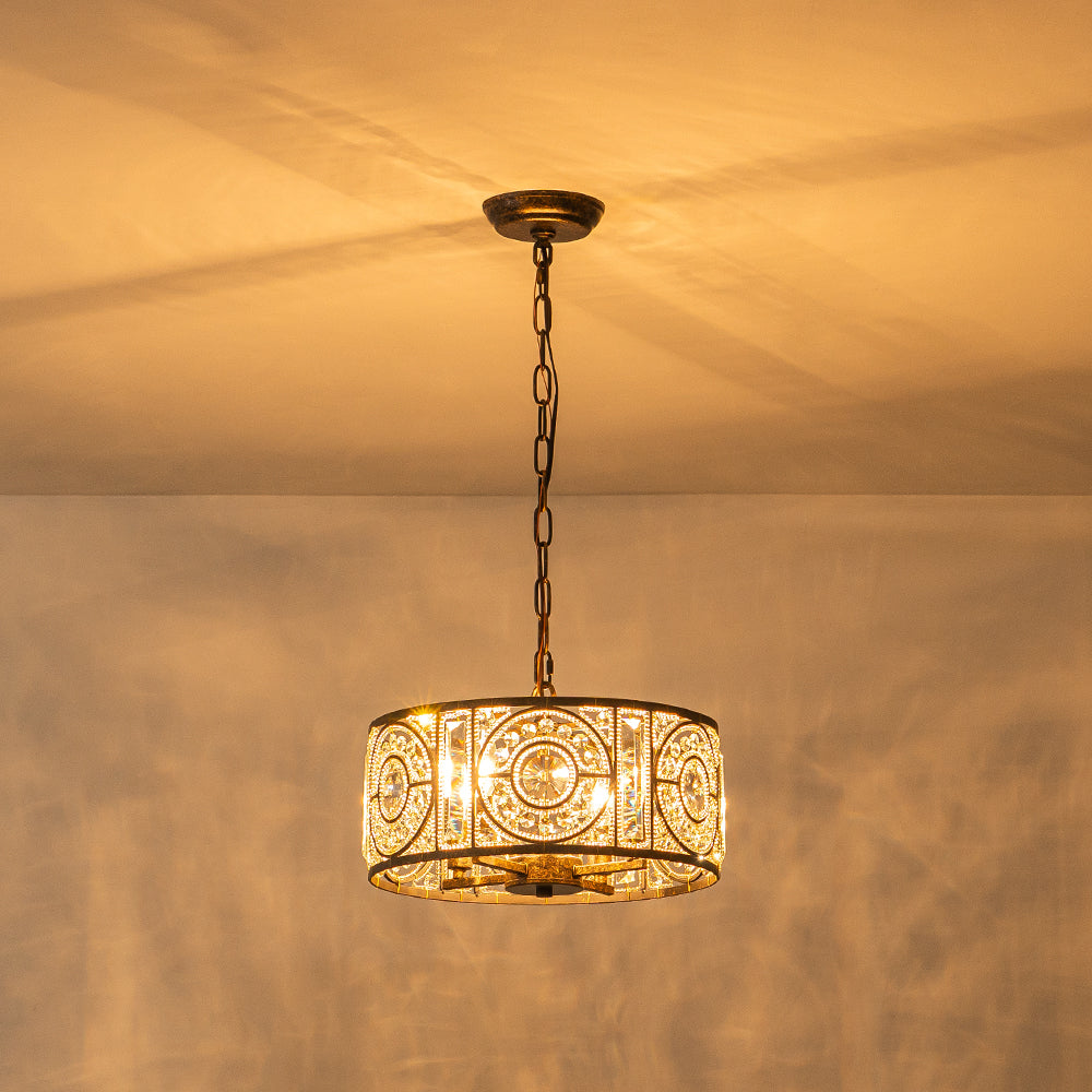 (OpenBox) Luxe Moroccan Antique Crystal Drum Cage Chandelier