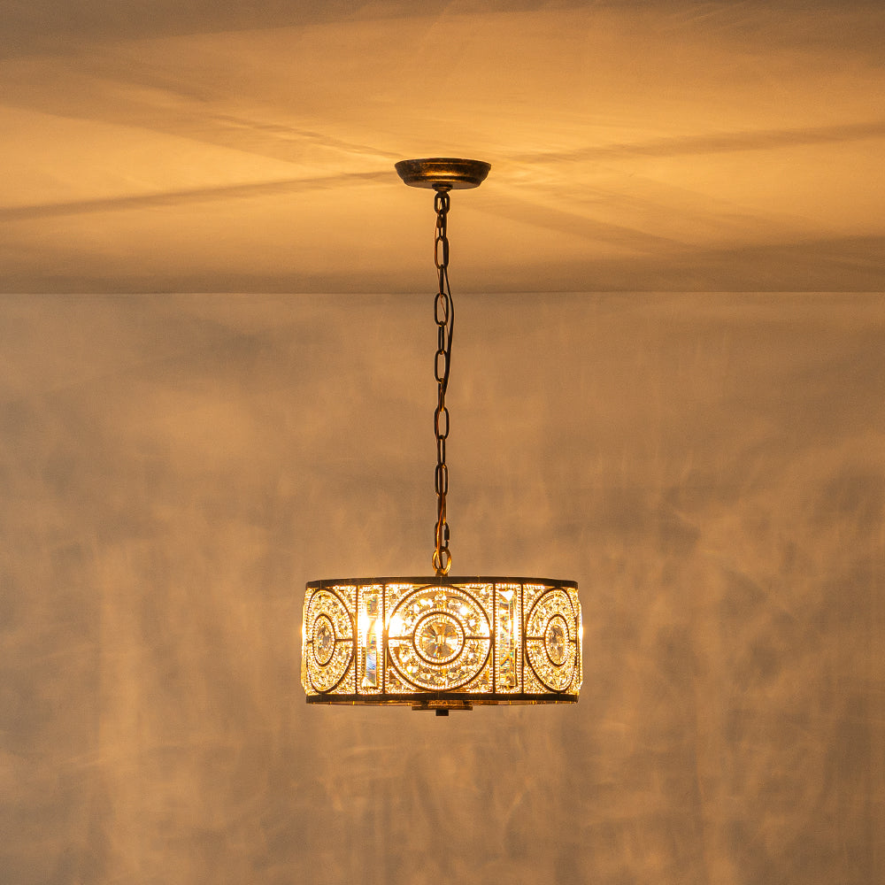 (OpenBox) Luxe Moroccan Antique Crystal Drum Cage Chandelier