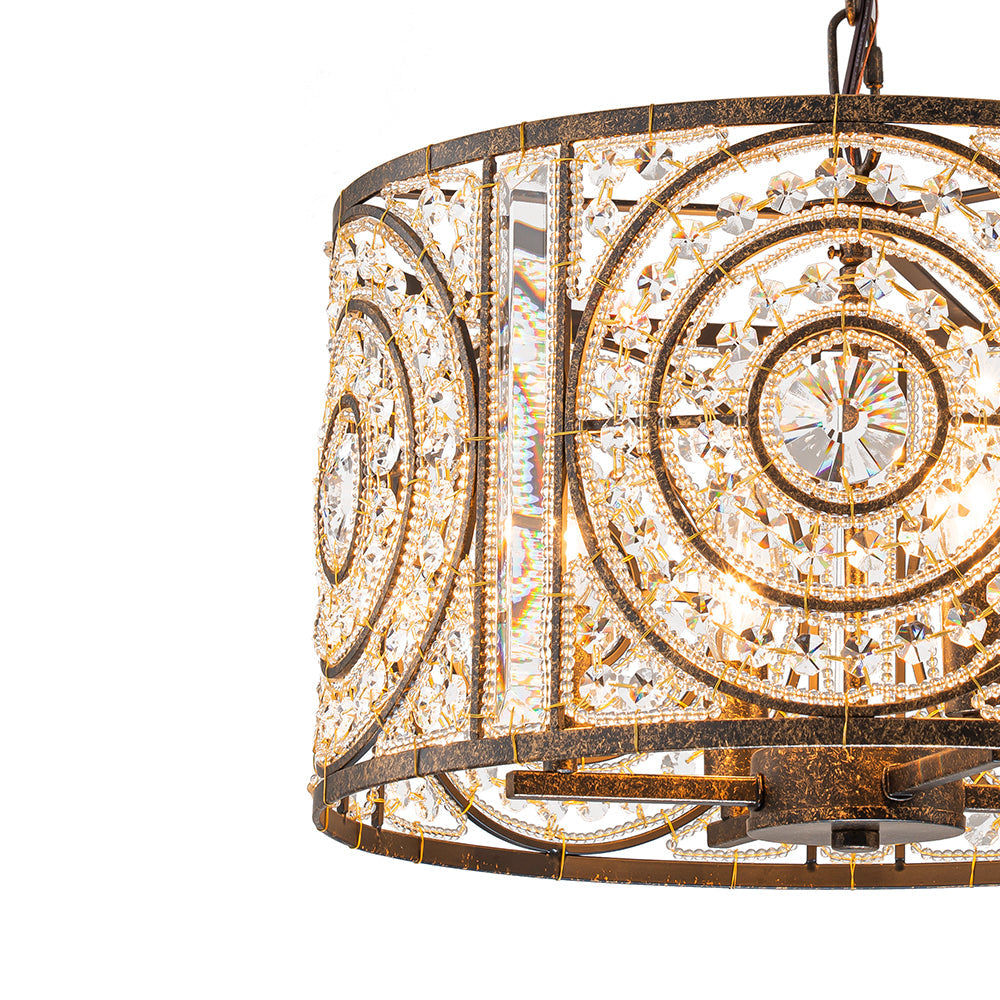(OpenBox) Luxe Moroccan Antique Crystal Drum Cage Chandelier
