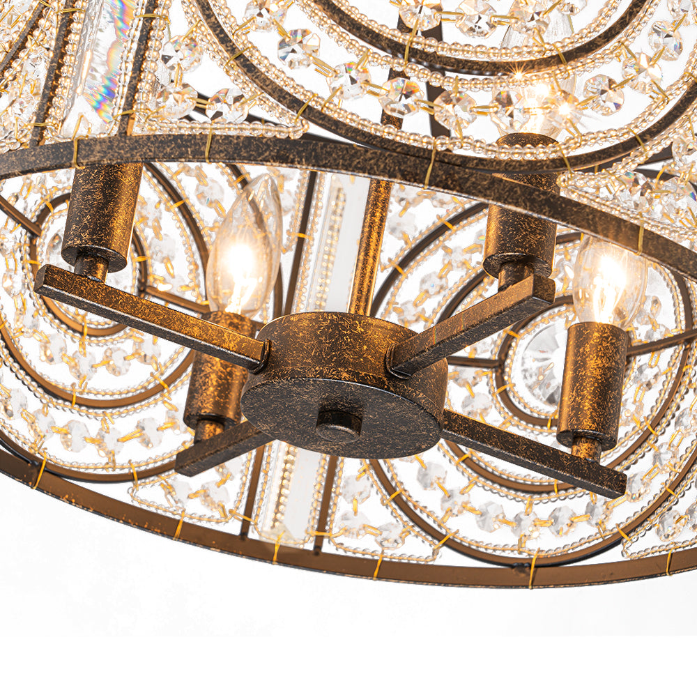 (OpenBox) Luxe Moroccan Antique Crystal Drum Cage Chandelier
