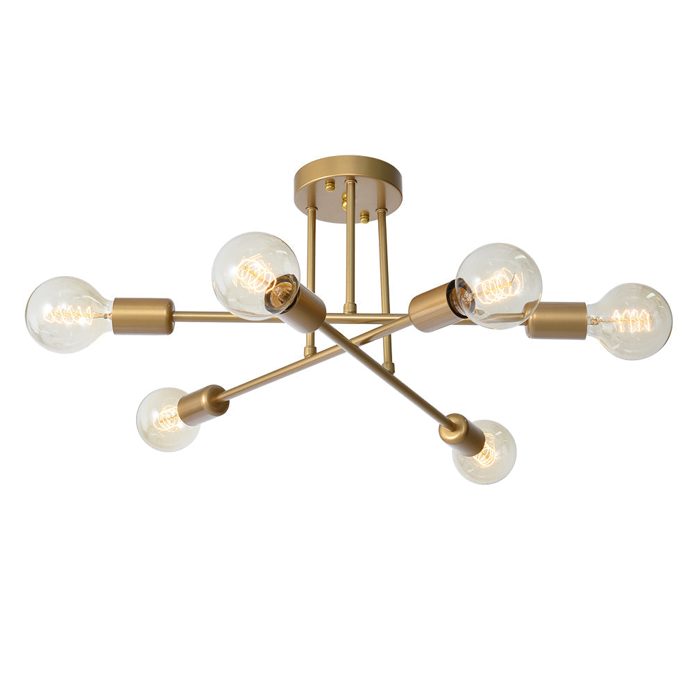 Mid-century Sputnik Semi Flush Mount Brass Chandelier