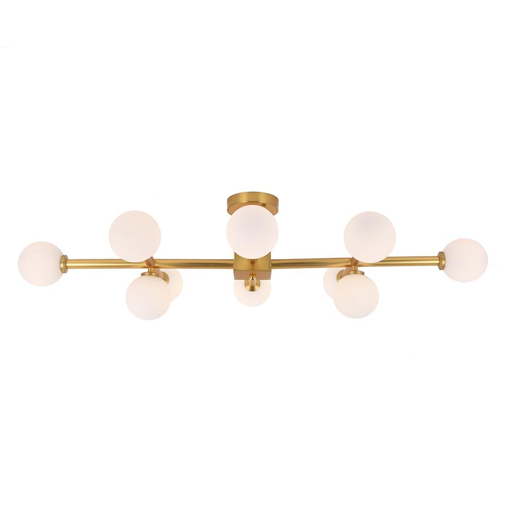 Gold Sputnik Frosted Glass Globe Semi Flush Mount Chandelier