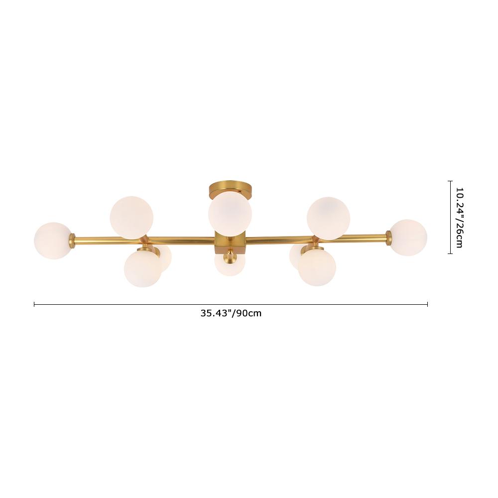 Gold Sputnik Frosted Glass Globe Semi Flush Mount Chandelier