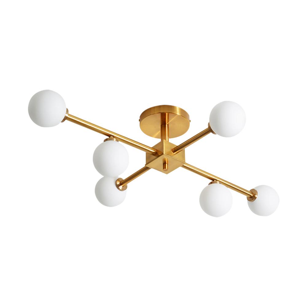 Gold Sputnik Frosted Glass Globe Semi Flush Mount Chandelier