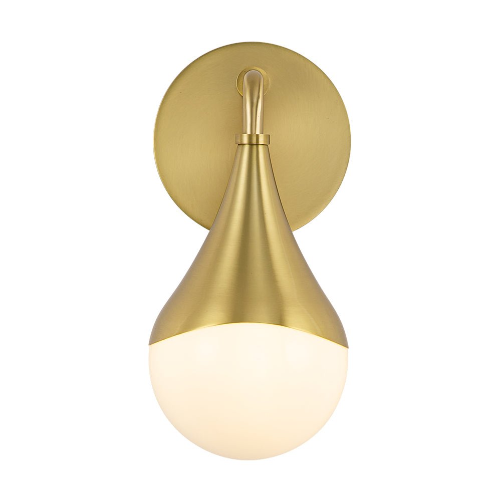 1-Light Aged Brass Teardrop Frosted Glass Wall Lamp