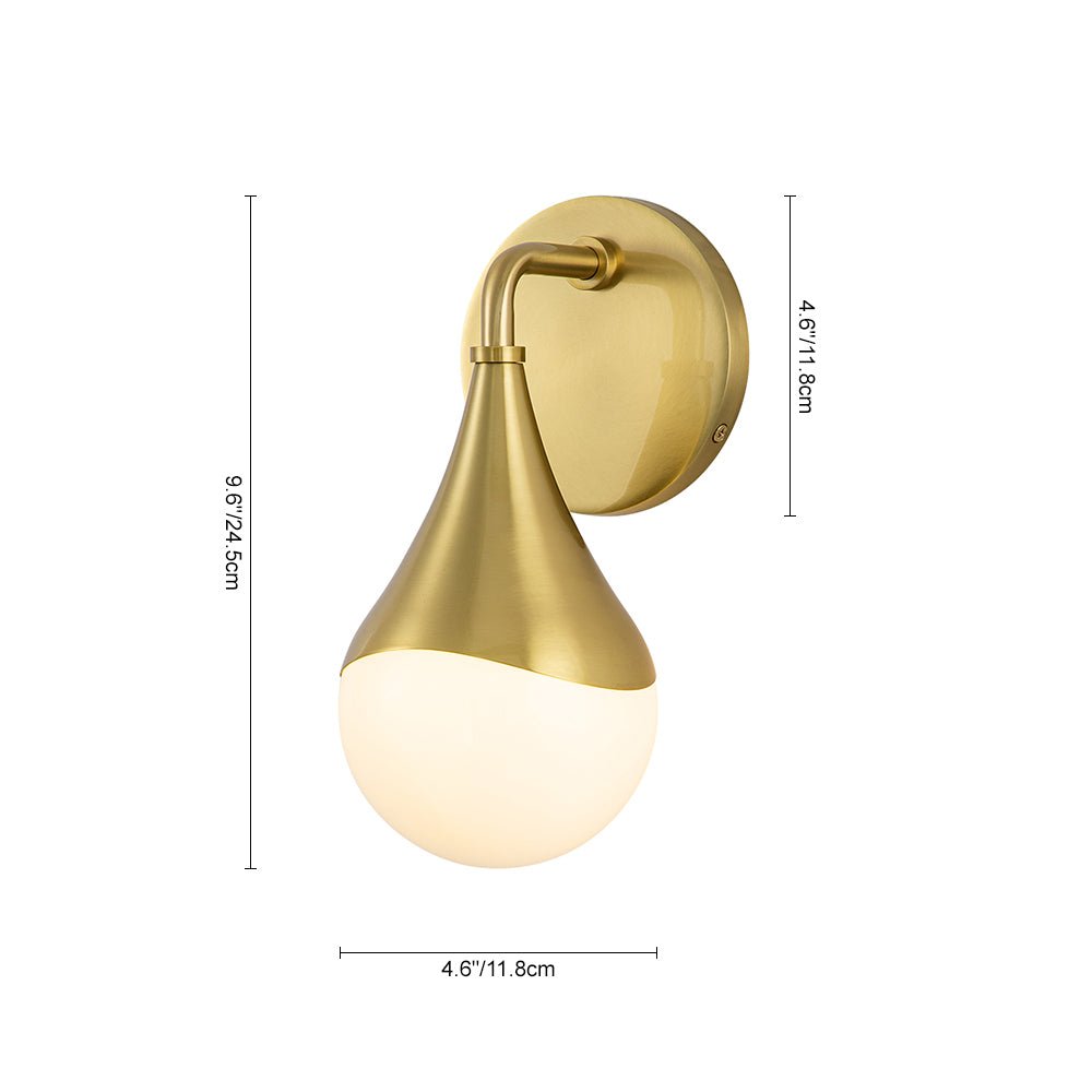 1-Light Aged Brass Teardrop Frosted Glass Wall Lamp