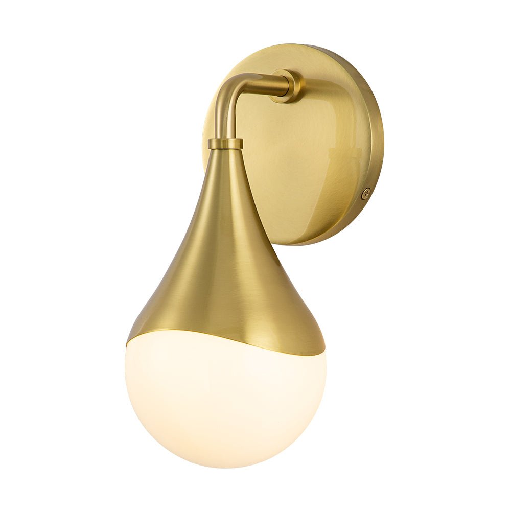 1-Light Aged Brass Teardrop Frosted Glass Wall Lamp