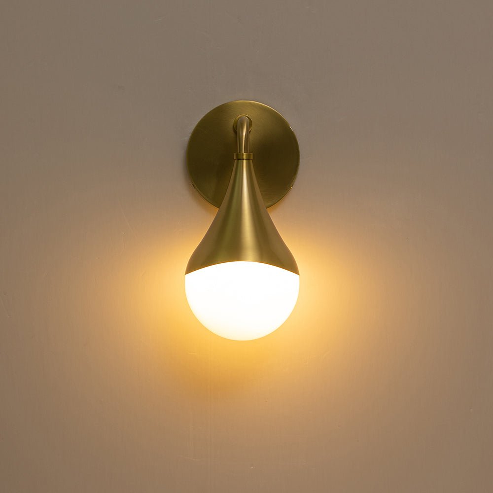 1-Light Aged Brass Teardrop Frosted Glass Wall Lamp