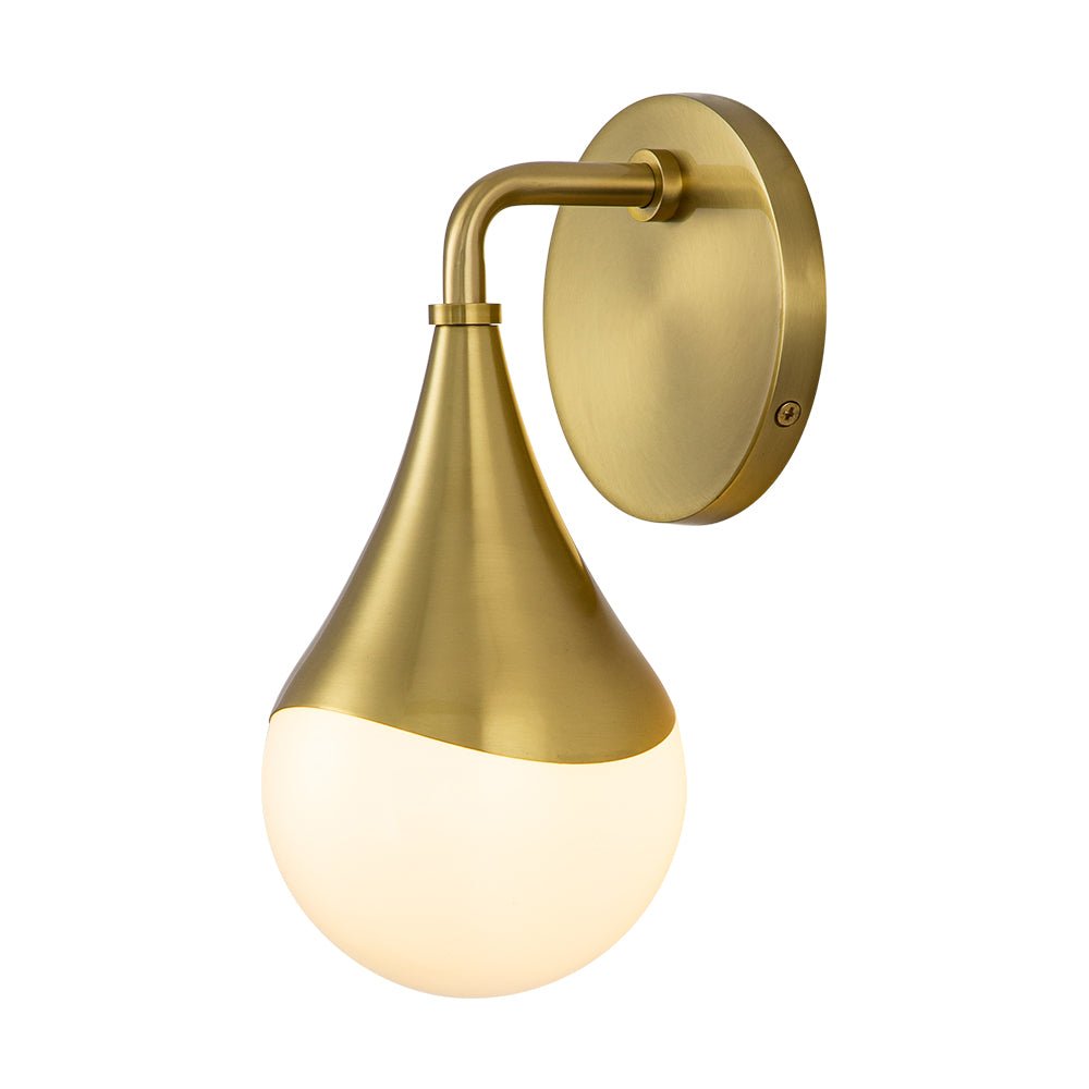 1-Light Aged Brass Teardrop Frosted Glass Wall Lamp