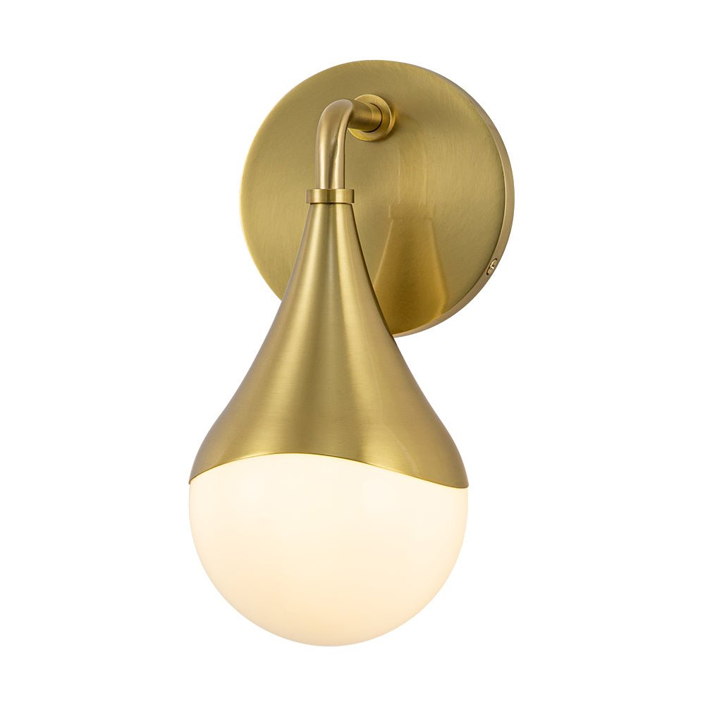 1-Light Aged Brass Teardrop Frosted Glass Wall Lamp