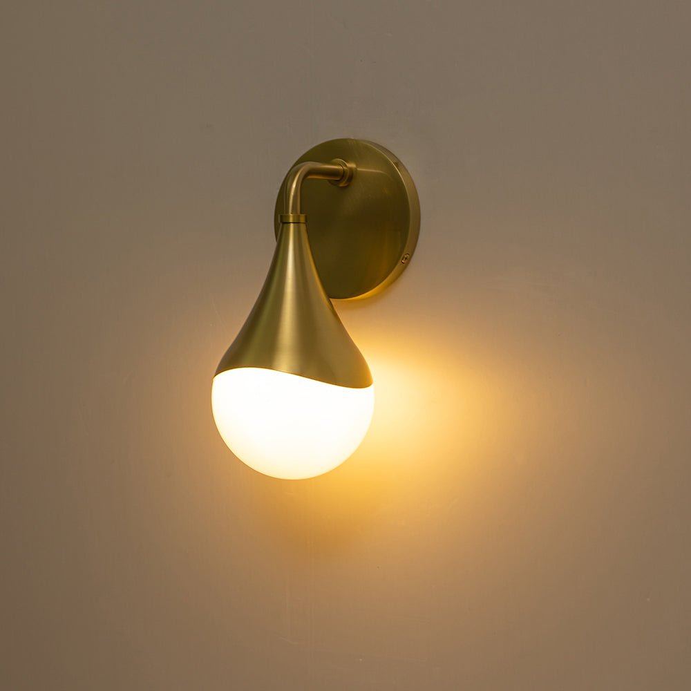 1-Light Aged Brass Teardrop Frosted Glass Wall Lamp