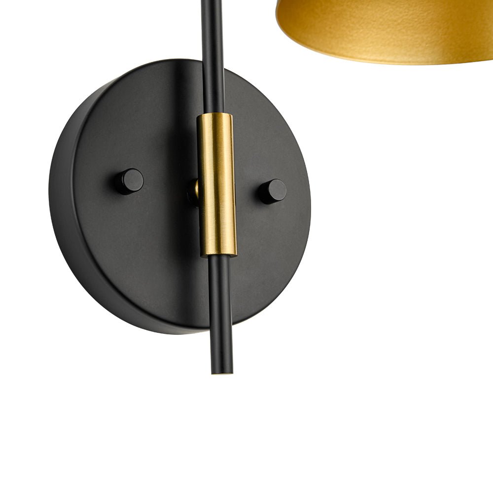 1-Light Black Gold 90-Degree Adjustable Cone Wall Lamp