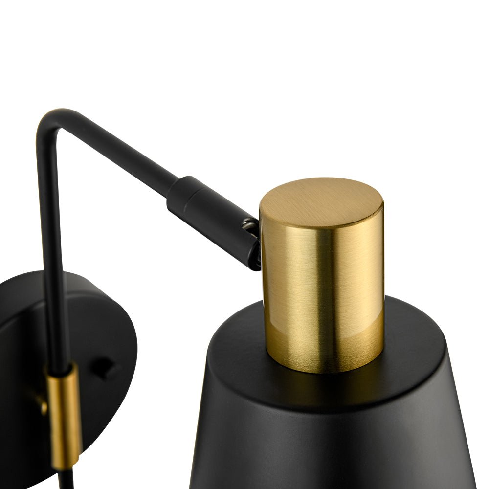 1-Light Black Gold 90-Degree Adjustable Cone Wall Lamp