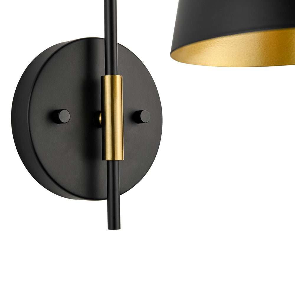 1-Light Black Gold 90-Degree Adjustable Cone Wall Lamp