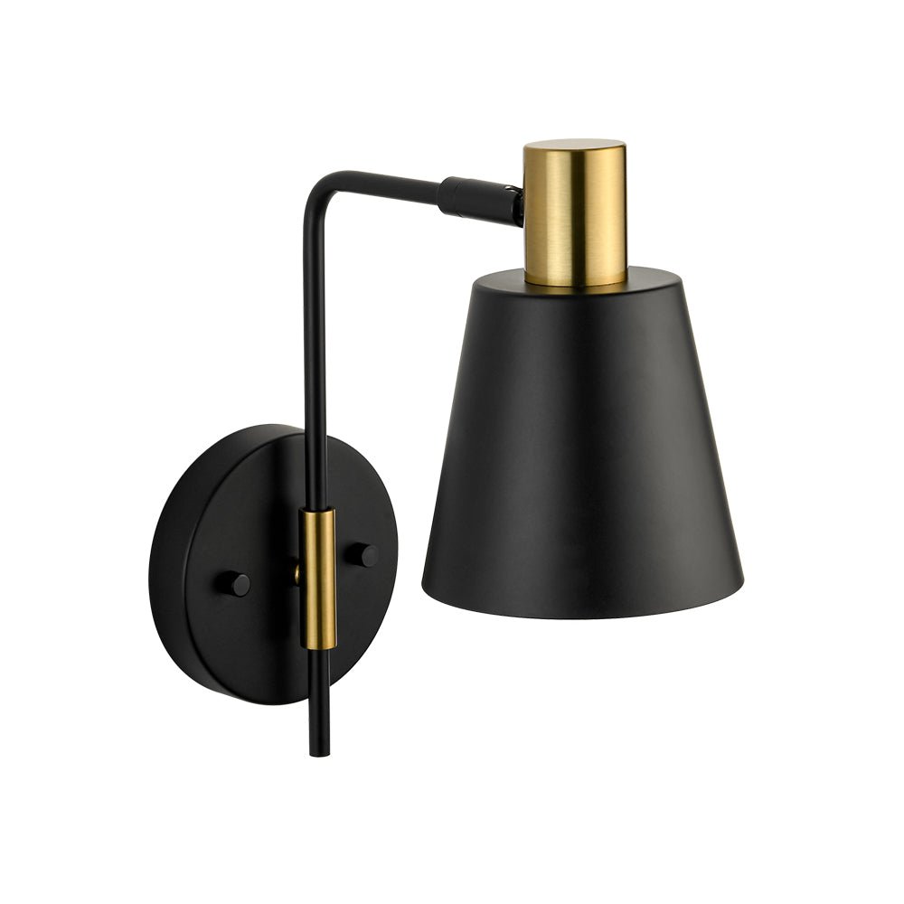 1-Light Black Gold 90-Degree Adjustable Cone Wall Lamp